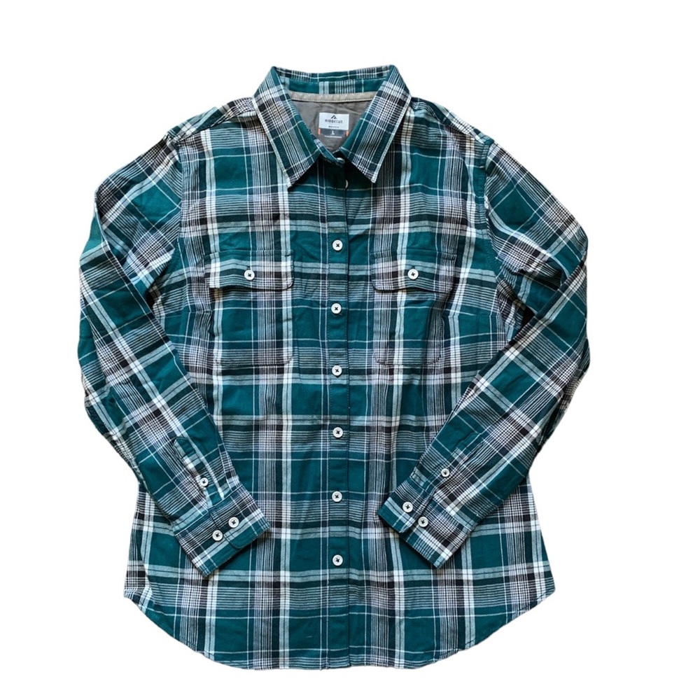 Ridgecut Teal, White & Black Plaid Button Down Shirt L